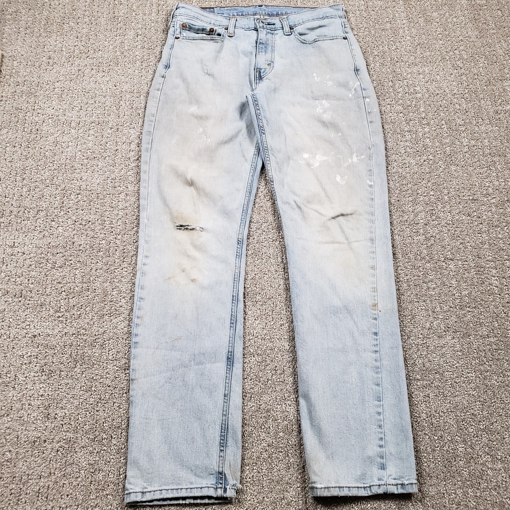 LEVIS Jeans Men 30x32 (30x29) 511 Slim Straight Blue Light Wash Distressed Paint